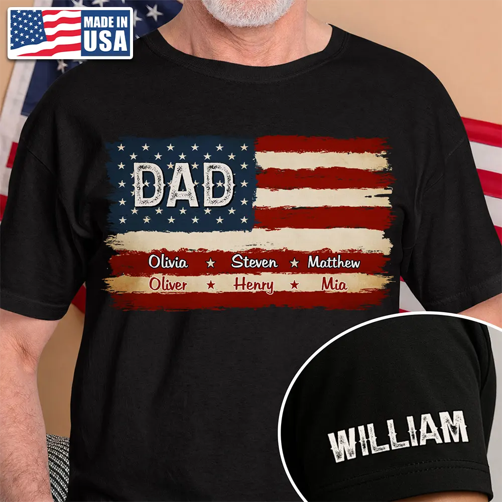 Stars & Stripes US Flag American Dad Grandpa - Personalized T Shirt - Gift For Father,Gift For Grandpa,Independence Day,Custom Text,Confident