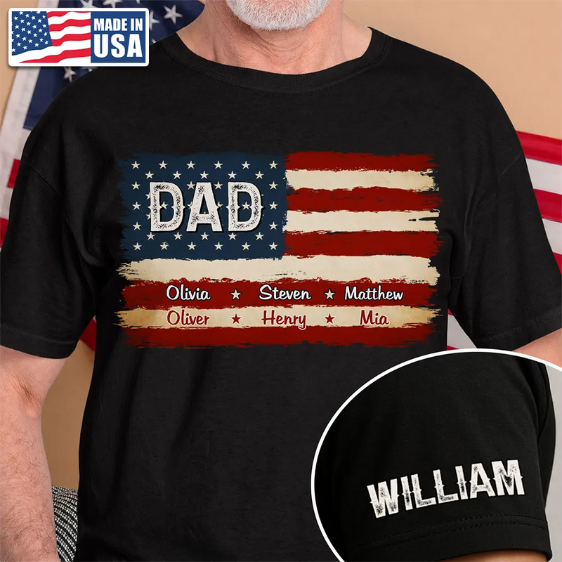 Stars & Stripes US Flag American Dad Grandpa - Personalized T Shirt - Gift For Father,Gift For Grandpa,Independence Day,Custom Text,Confident