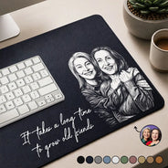 Gift For Bestie,Old Best friends,Non-Eng,Photo - Pencil Sketch,Sentimental - Custom Photo Pencil Sketch A True Friendship Is A Journey Without An End - Personalized Leather Desk Mat