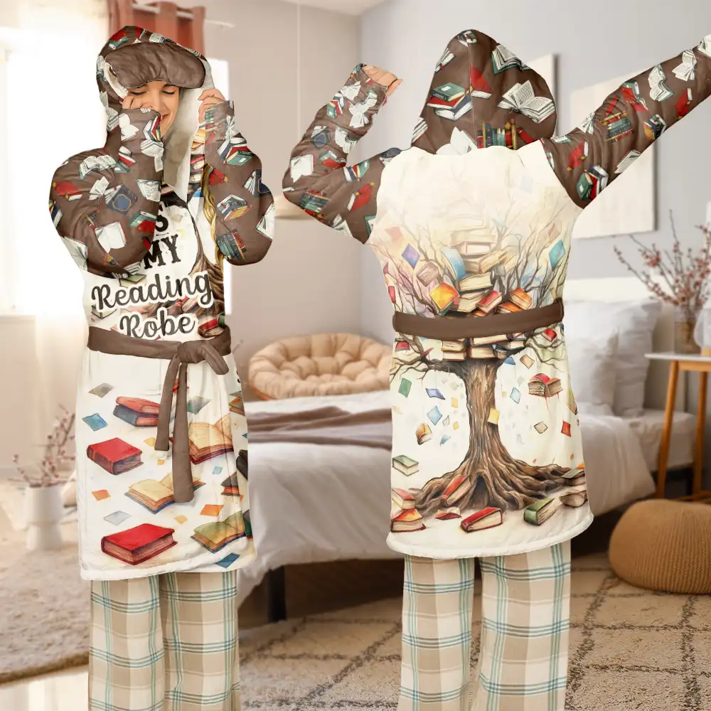 Gift For Women,Reading,Happy - Book Tree This Is My Reading Bath & Bed Item - Personalized Hooded Robe