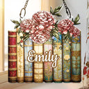 Gift For Women,Love - Birth Flower Reading Book Stack Stained Glass Effect - Personalized Window Hanging Suncatcher Ornament