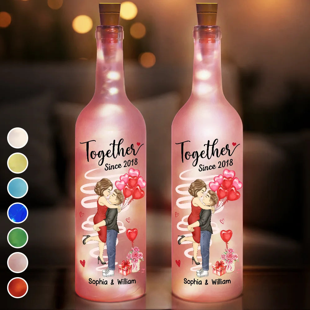 Chibi Side View Carrying Couple Together Since - Personalized Bottle Light