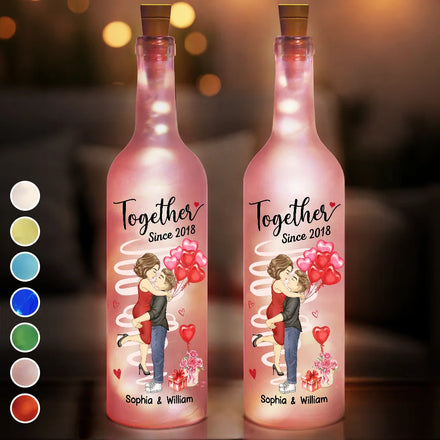 Chibi Side View Carrying Couple Together Since - Personalized Bottle Light