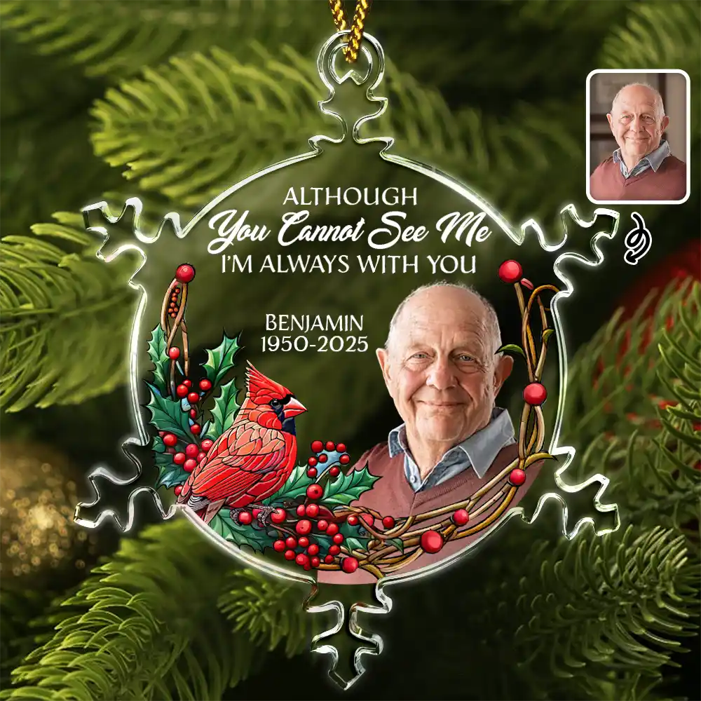 Custom Photo I'm Always With You Memorial - Personalized Snowflakes Shaped Glass Ornament