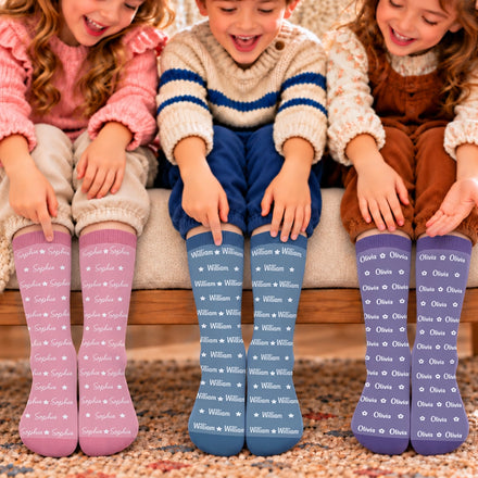 Gift For Kids - Personalized Name Heart Star Pattern Socks