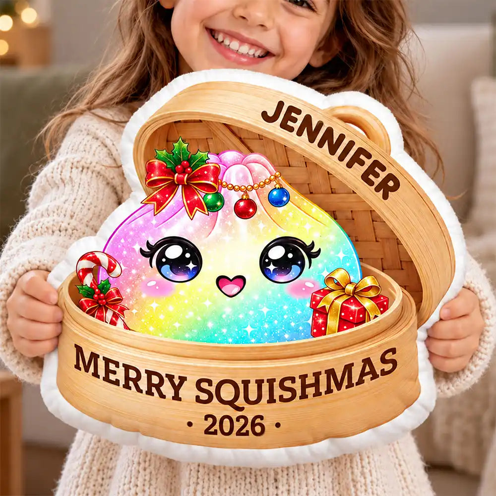 Christmas, Gift For Kids, Icon, Playful - Gift For Kid Squishy Lovers - Personalized Name & Year Dumpling Squishy Merry Squishmas Pillow