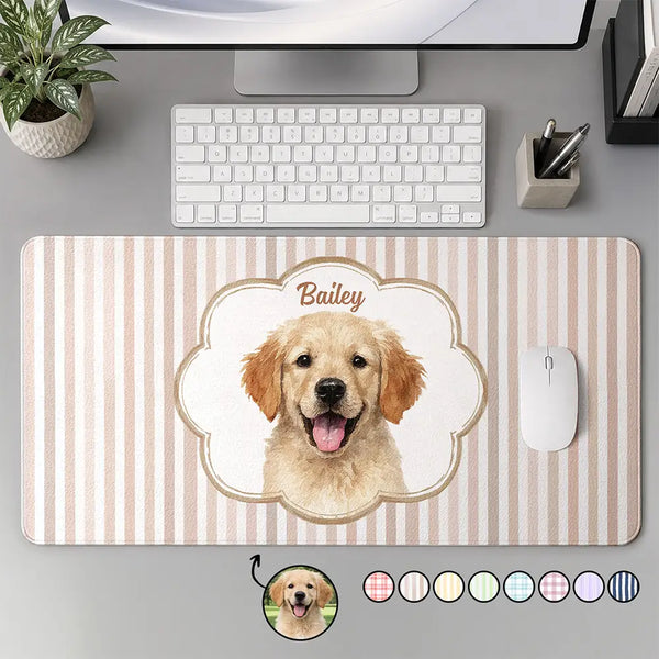 Pet Lovers,Pet Mom,Pet Dad,Pet Couple,Gift For Yourself,Non-Eng,Photo - Watercolor (remove BG),Playful - Custom Photo Realistic Watercolor Art Dog Cat Portrait Vintage For Pet Lovers - Personalized Leather Desk Mat
