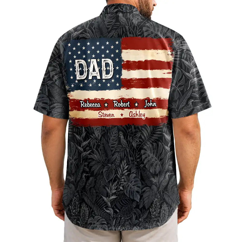 Stars & Stripes US Flag American Dad Grandpa - Personalized Hawaiian Shirt