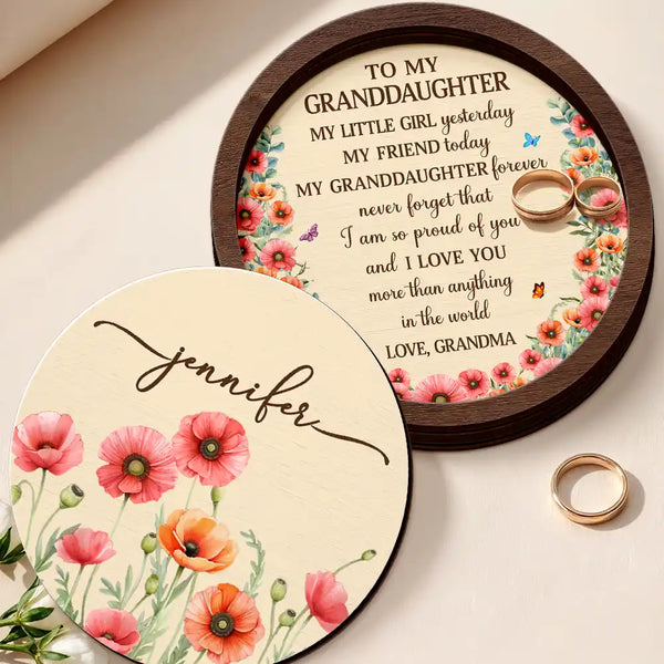 Gift For Daughter,Gift For Women,Happy,Gift For Grandkids - Watercolor Birth Month Flower My Daughter Granddaughter Forever - Personalized 2-Layered Wooden Ring Dish