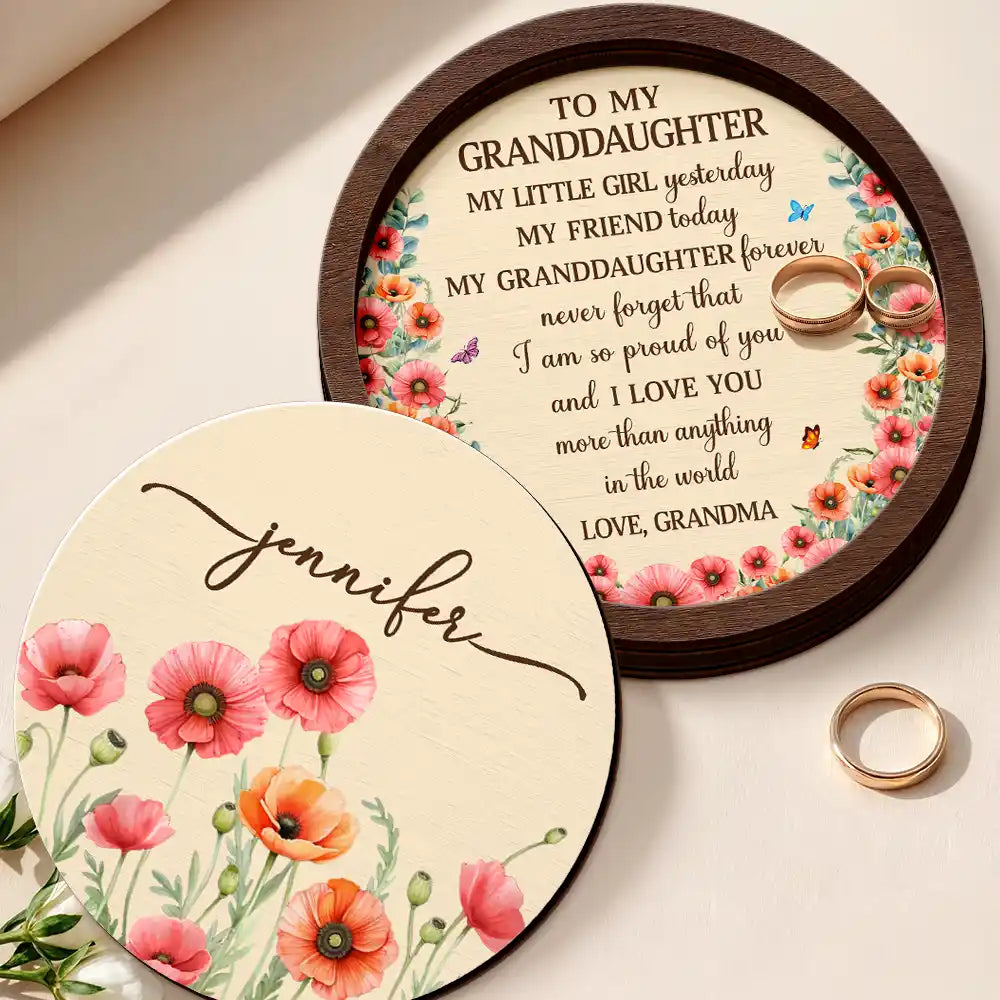 Watercolor Birth Month Flower My Daughter Granddaughter Forever - Personalized 2-Layered Wooden Ring Dish