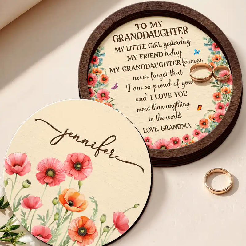 Gift For Daughter,Gift For Women,Happy,Gift For Grandkids - Watercolor Birth Month Flower My Daughter Granddaughter Forever - Personalized 2-Layered Wooden Ring Dish