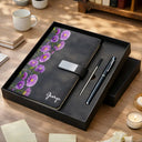 Custom Name Faux Pressed Birth Flower - Personalized Leather Notebook Set
