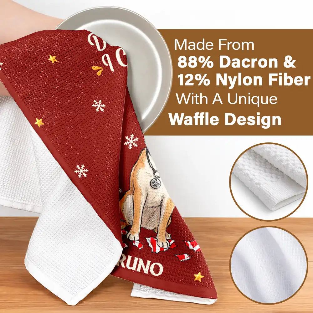 Art Design, Christmas, Custom Photo, Dog Lovers, Humorous, Indoor Decor, Pet Lovers, Photo - Whimsical Cartoon Pet - Funny Christmas Gift For Dog Lovers - Personalized Custom Photo Dear Santa Define Naughty Kitchen Towel