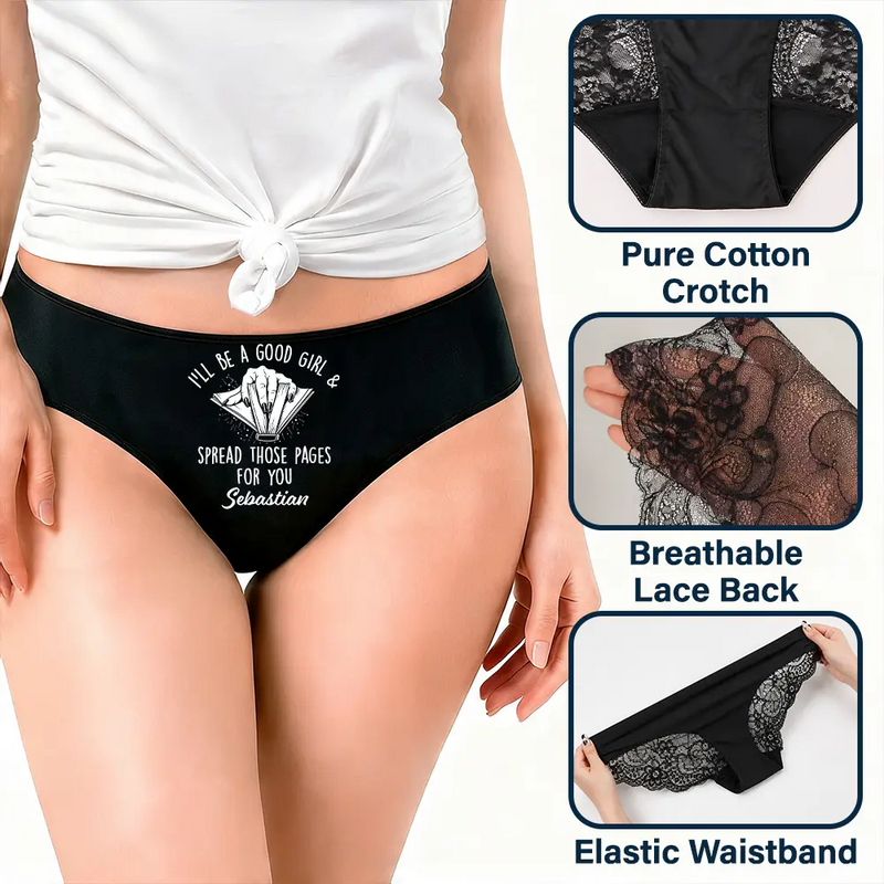 Wedding Anniversary,Gift For Wife,Humorous,Gift For Couples,Custom Text - Readling Book Whore Spread Those Pages Funny Underwear For Wife - Personalized Panty