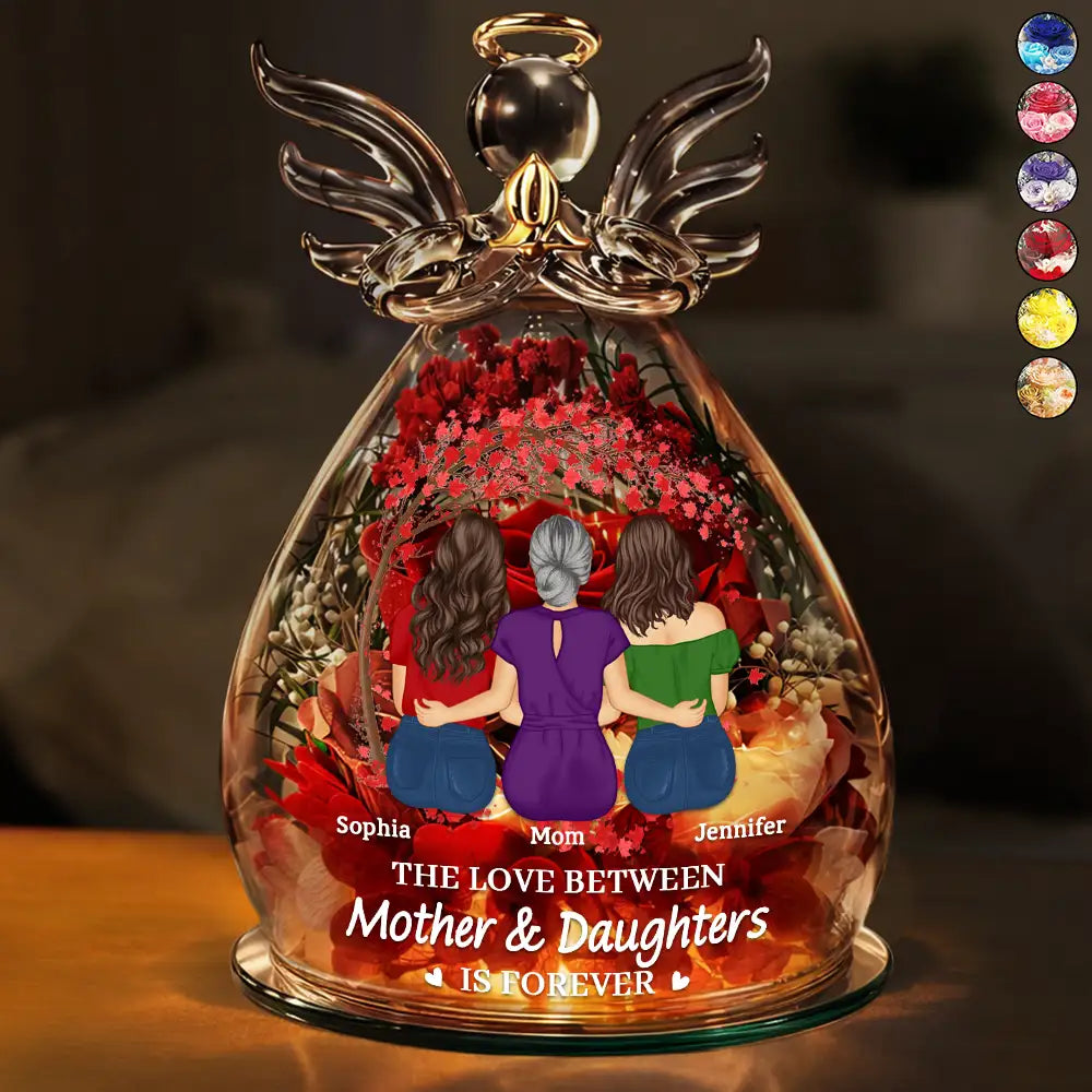 The Love Between Mother & Daughter - Personalized Flower In Glass Angel Figurine