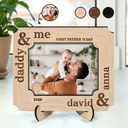 Custom Photo First Father's Day Ever Dad And Baby - Personalized 2-Layered Wooden Plaque With Stand