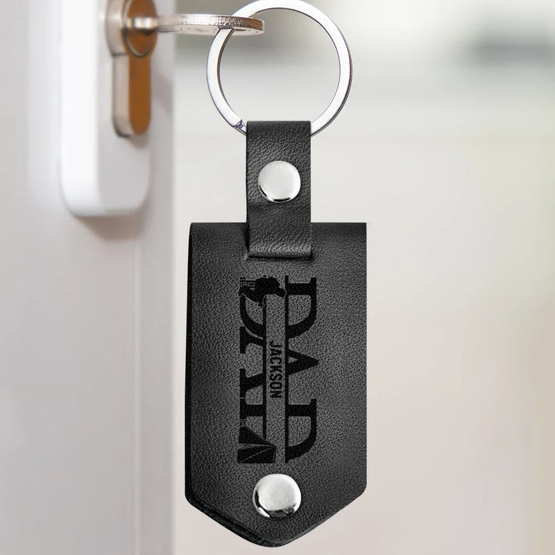 Custom Photo Dad Drive Safe With Kids Names - Personalized Leather Photo Keychain