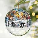 You, Me And The Cat - Personalized Circle Glass Ornament