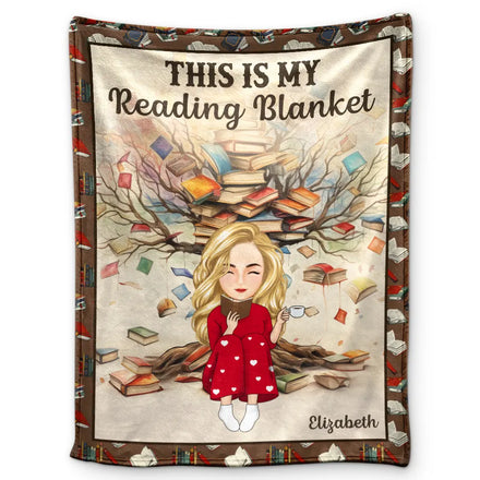 Book Tree This Is My Reading Blanket - Personalized Fleece Blanket, Sherpa Blanket