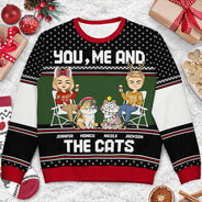 You, Me And The Cat - Personalized Unisex Ugly Sweater