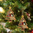 Reading, Gift For Yourself - Reading Bookshelves Christmas Tree Shape - Personalized Custom Shaped Wooden Ornament