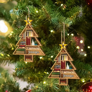 Reading, Gift For Yourself - Reading Bookshelves Christmas Tree Shape - Personalized Custom Shaped Wooden Ornament