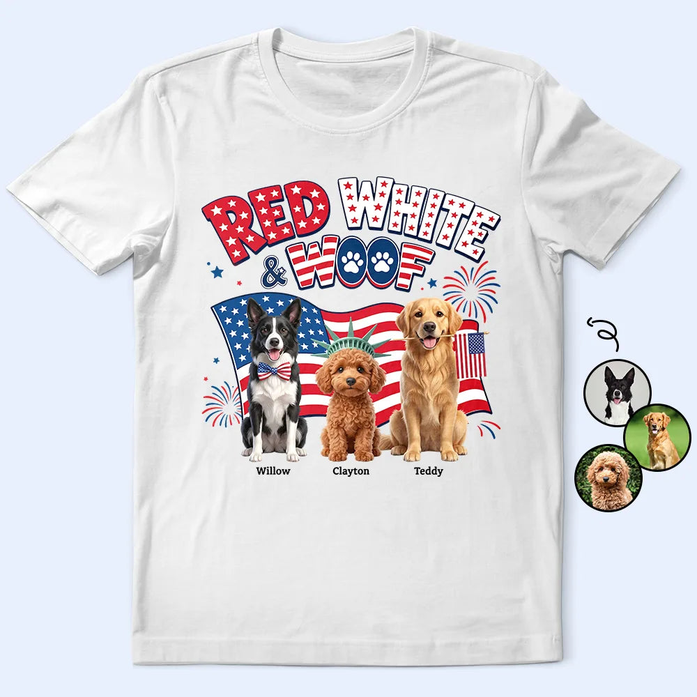 Custom Photo 3D Cartoon With US Accessories Red White Woof - Personalized T Shirt