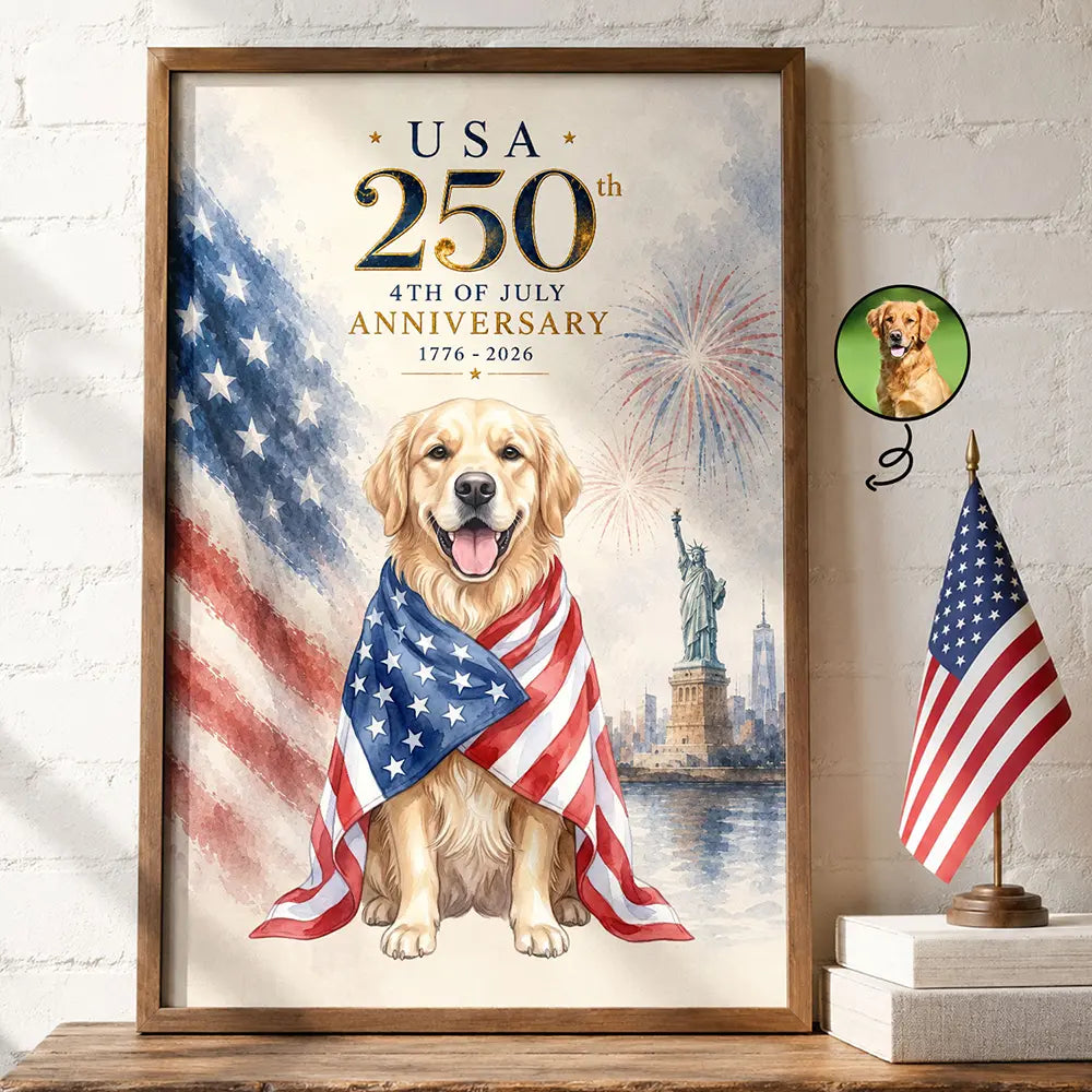 Custom Photo Watercolor With US Accessories 250th Anniversary Fourth Of July - Personalized Poster
