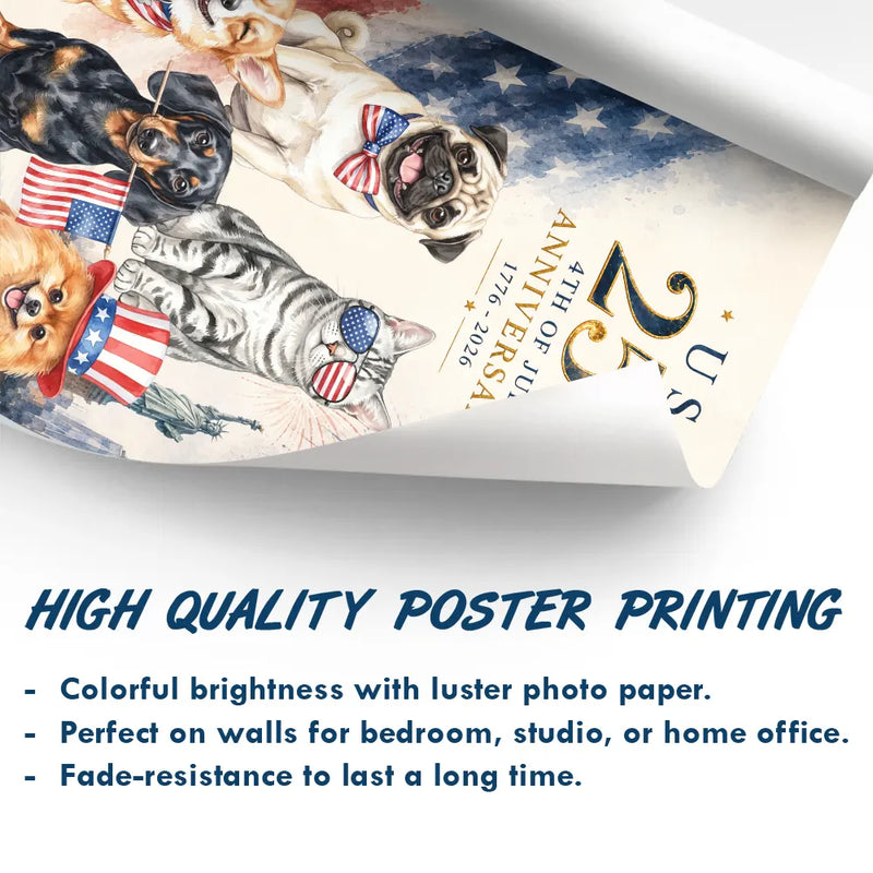 America 250th,Custom Photo,Independence Day,Art Design,Pet Lovers,Playful,Photo - US Theme Accessories Watercolor - Custom Photo Watercolor With US Accessories 250th Anniversary Fourth Of July - Personalized Poster