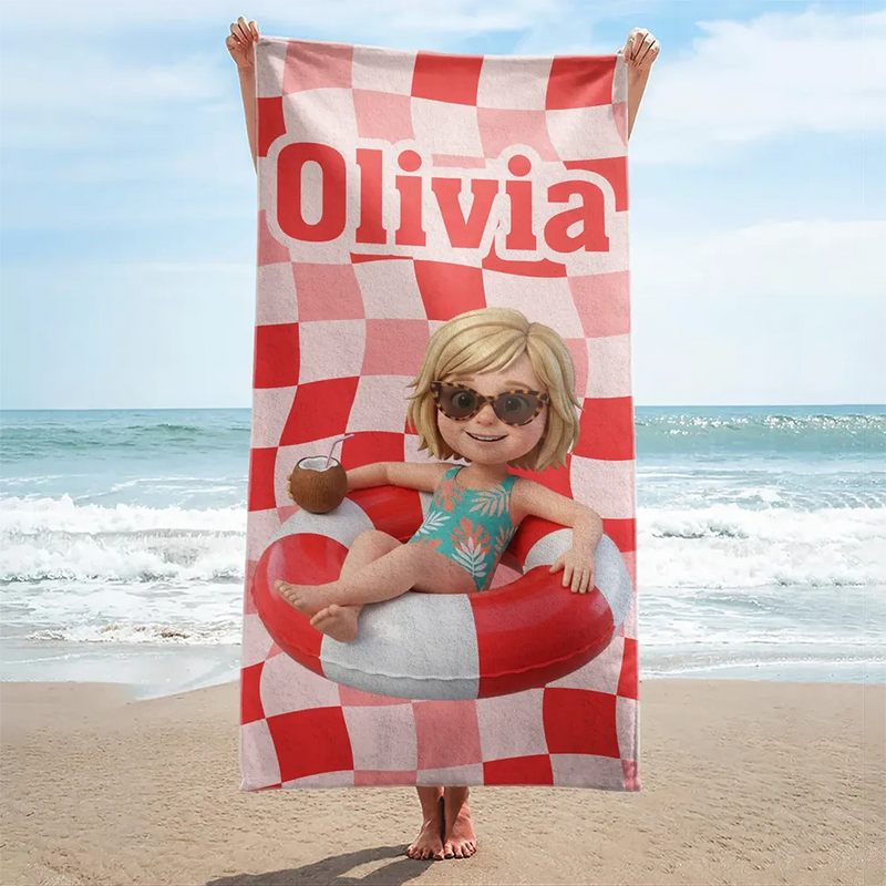 Summer, Family, Playful - Poolside Beach Vacation Family Pet Kid - Personalized Beach Towel