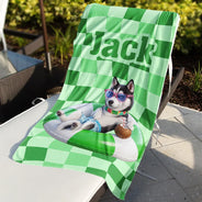 Summer, Family, Playful - Custom Photo 3D Summer Concept Poolside Beach Vacation Family Pet Kid - Personalized Beach Towel