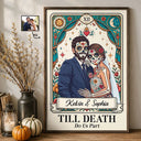 Art Design,Halloween,Romantic,Gift For Couples,Photo - Skeleton Day Of The Dead - Custom Photo Sugar Skull Cartoon Couple Till Death Do Us Part - Personalized Poster