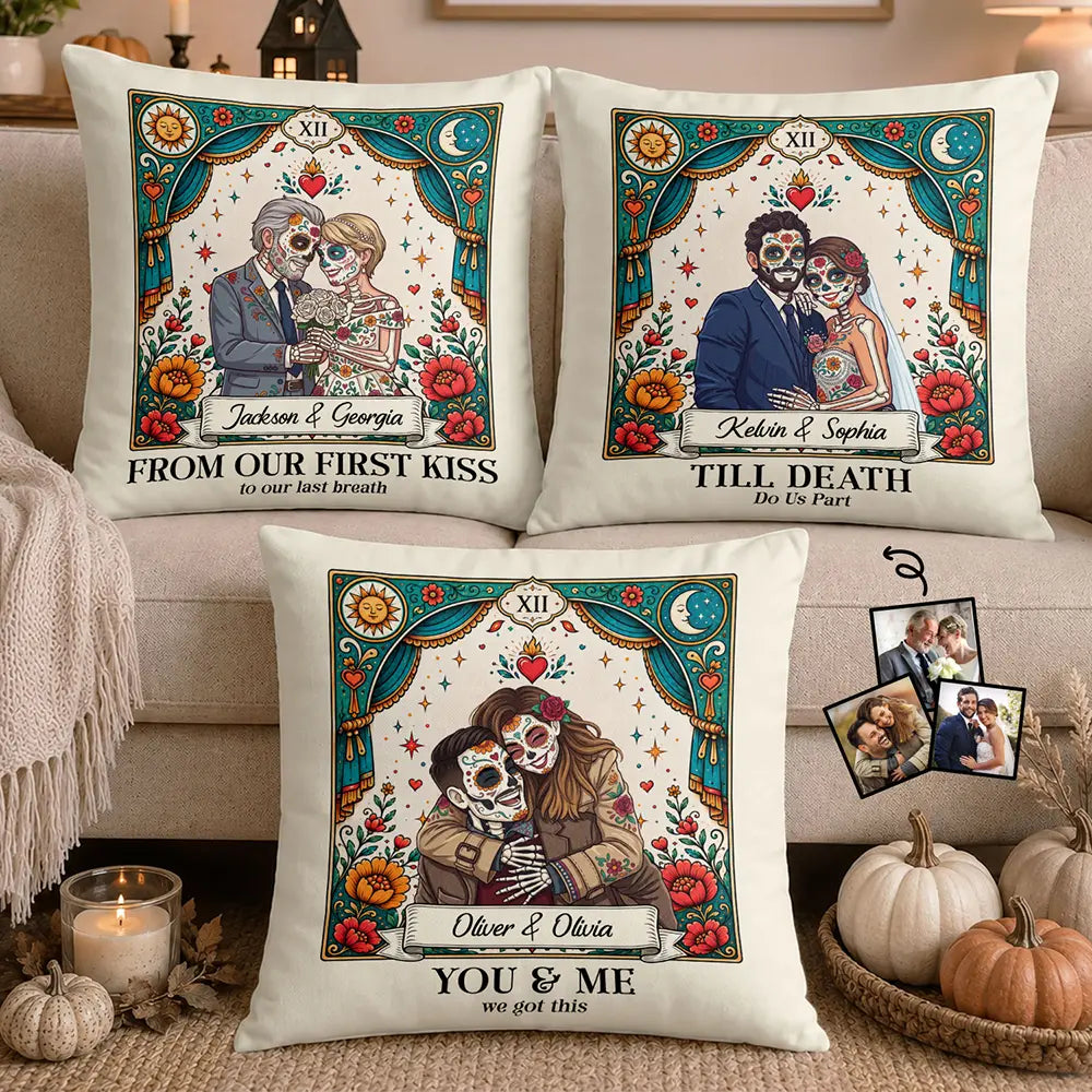 Custom Photo Sugar Skull Cartoon - Personalized Pillow