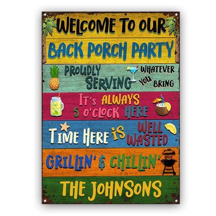 Back Porch Party - Custom Classic Metal Signs
