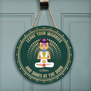 Leave Your Worries & Shoes - Gift For Yoga Lovers - Personalized Custom Wood Circle Sign