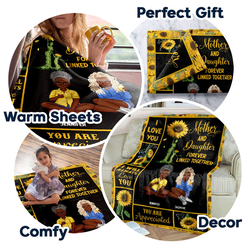 Mother & Children Sunflower Forever Linked Together - Gift For Mother - Personalized Fleece Blanket