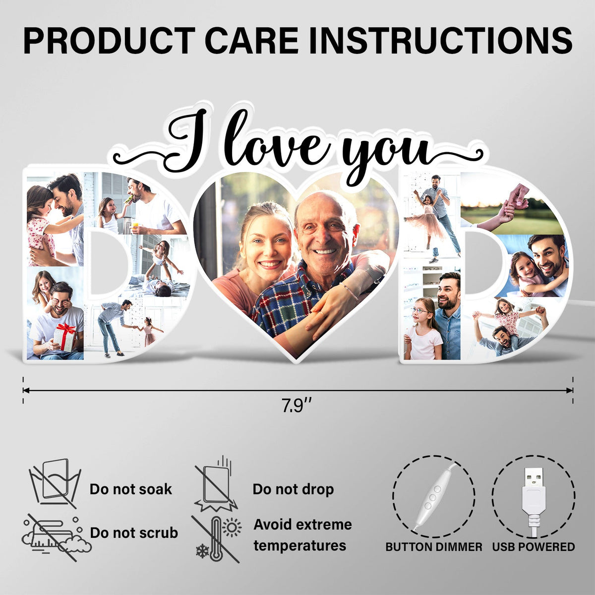 Custom Photo Dad We Love You - Gift For Father - Personalized Custom Shaped Photo Light Box