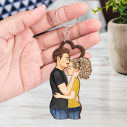 Couple Side View I Choose You - Gift For Couples - Personalized Cutout Wooden Keychain 2 Sides
