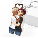 Couple Side View We're A Team - Gift For Couples - Personalized Cutout Wooden Keychain 2 Sides