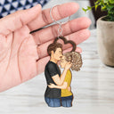 Couple Side View We're A Team - Gift For Couples - Personalized Cutout Wooden Keychain 2 Sides