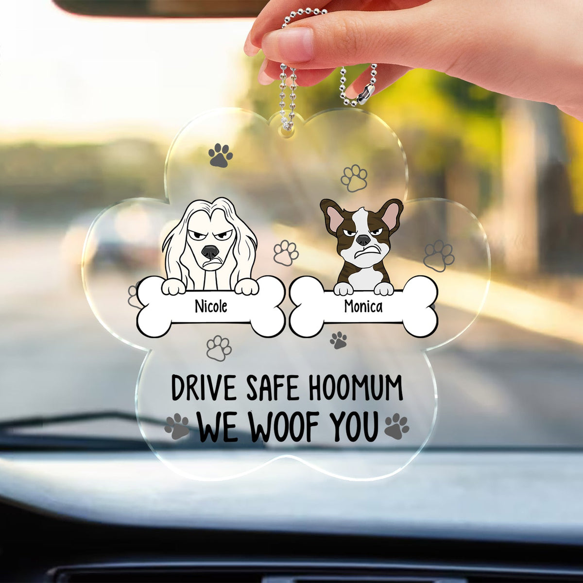 Drive Safe Hoomum - Gift For Dog Mom - Personalized Acrylic Car Hanger