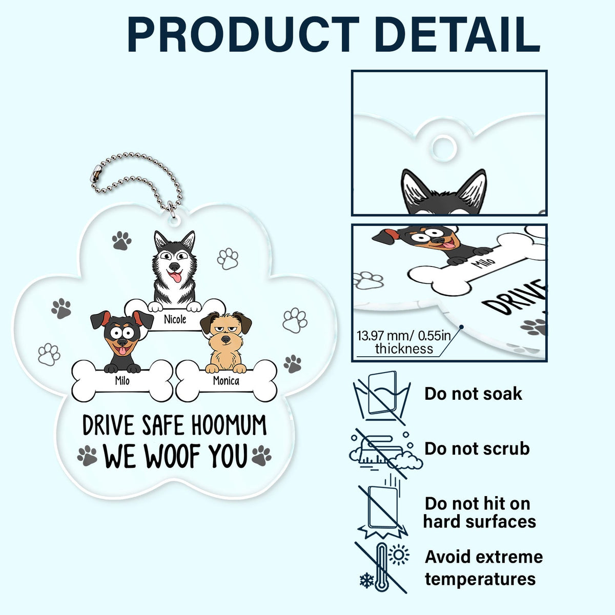 Drive Safe Hoomum - Gift For Dog Mom - Personalized Acrylic Car Hanger