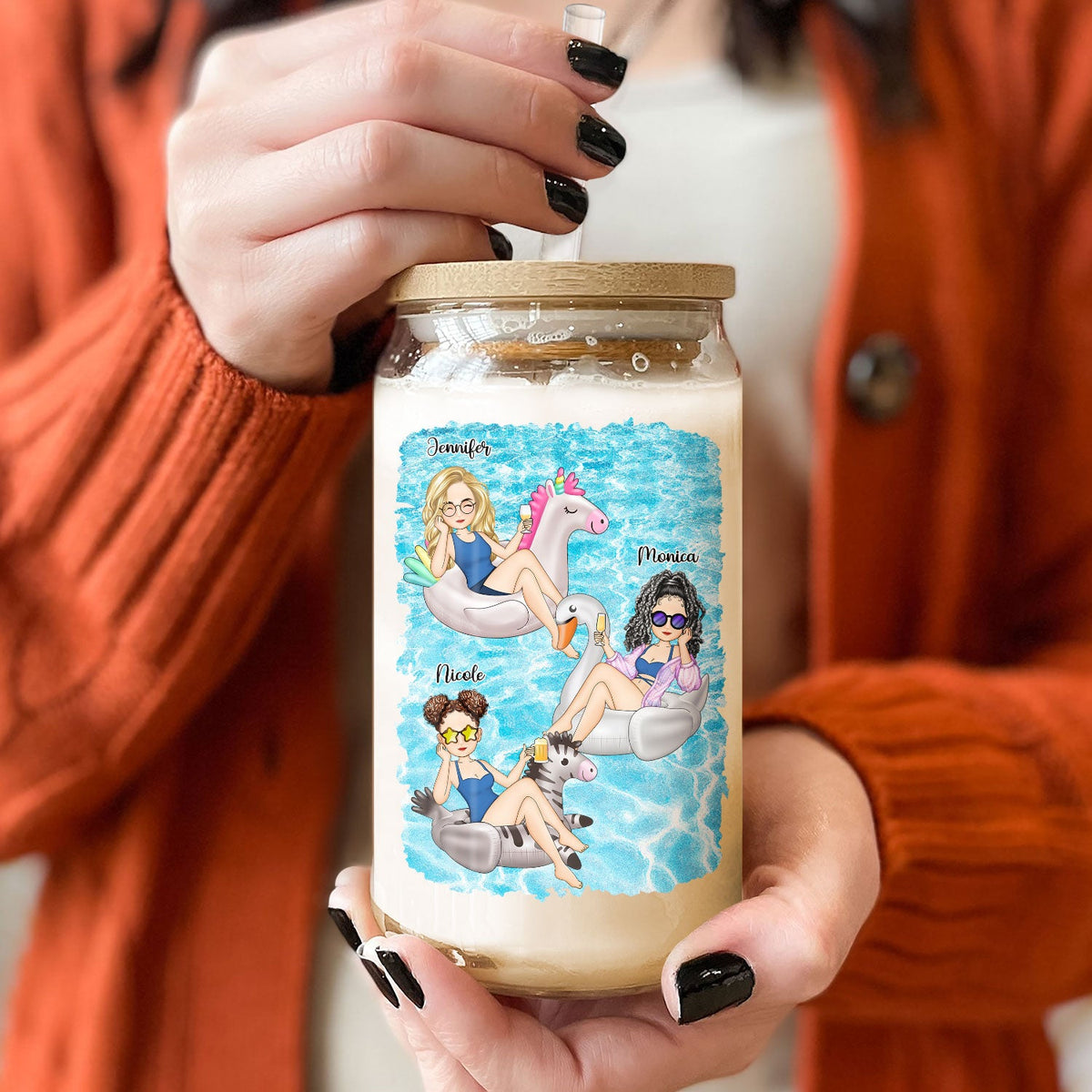 Bestie Beaches Booze & Besties - Gift For Besties - Personalized Clear Glass Can