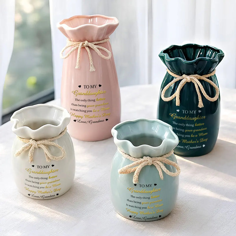 Gift For Daughter,Mom - Daughters (Adult),Grandma - Grandkids,Love - Custom Photo Pencil Sketch Watching You Be A Mom - Personalized Ribbon Tie Flower Vase