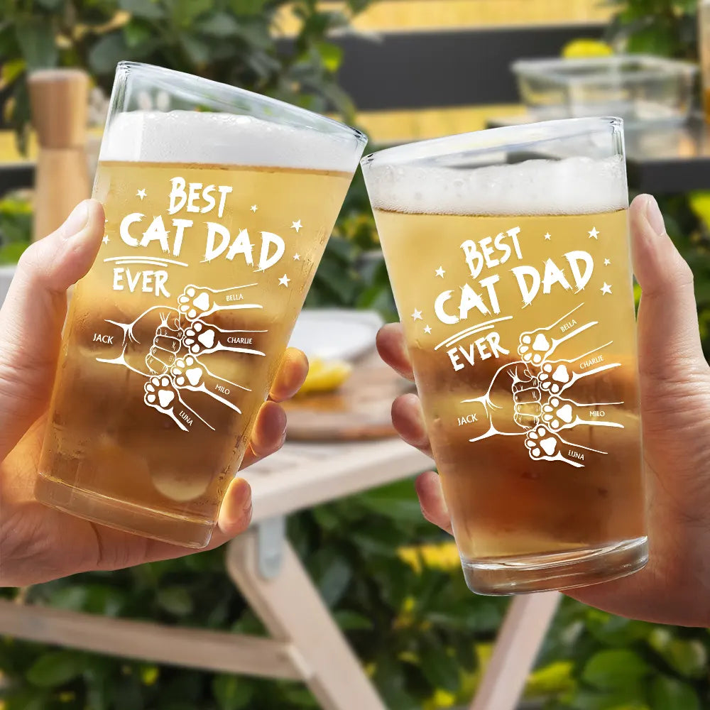 Best Dog Dad Ever Hand Punch - Personalized Beer Glass