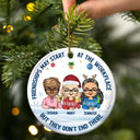 Friendships May Start At The Workplace Christmas Colleagues Chibi - Personalized Circle Ceramic Ornament