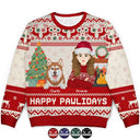 Pet Lovers, Cat Lovers, Dog Lovers - Happy Pawlidays Dog And Cat Lover Flat Art - Personalized Unisex Ugly Sweater