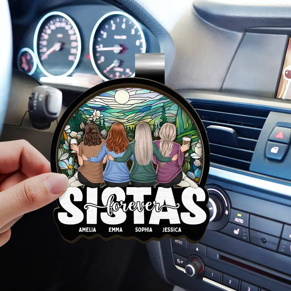 Gift For Bestie, Gift For Sisters - Bestie Sisters Forever - Personalized Custom Shaped Car Visor Clip
