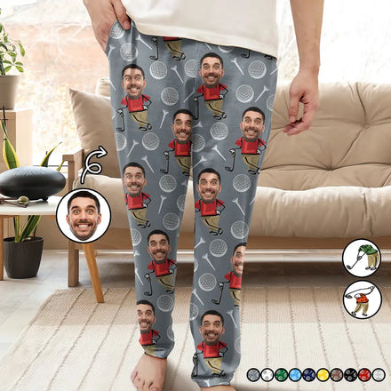 Custom Photo Funny Face Golf Lover - Personalized Pajama Pants