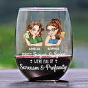 Funny,Gift For Bestie,Gift For Sisters,Gifts For Colleagues - Forget Sugar And Spice Besties Sisters - Personalized Stemless Wine Glass